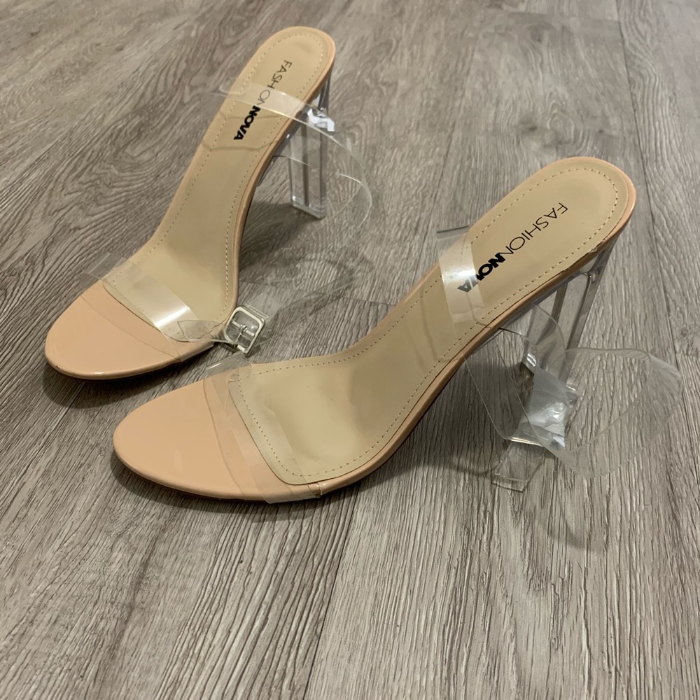 Fashion Nova Clear Heel Strappy Nude Heel size 10